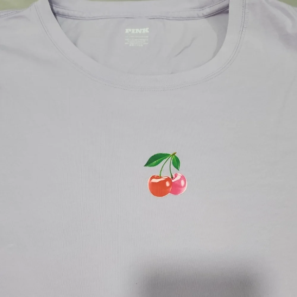 PINK Victoria's Secret Lavender Tee with Cherry Logo - Picture 2 of 3